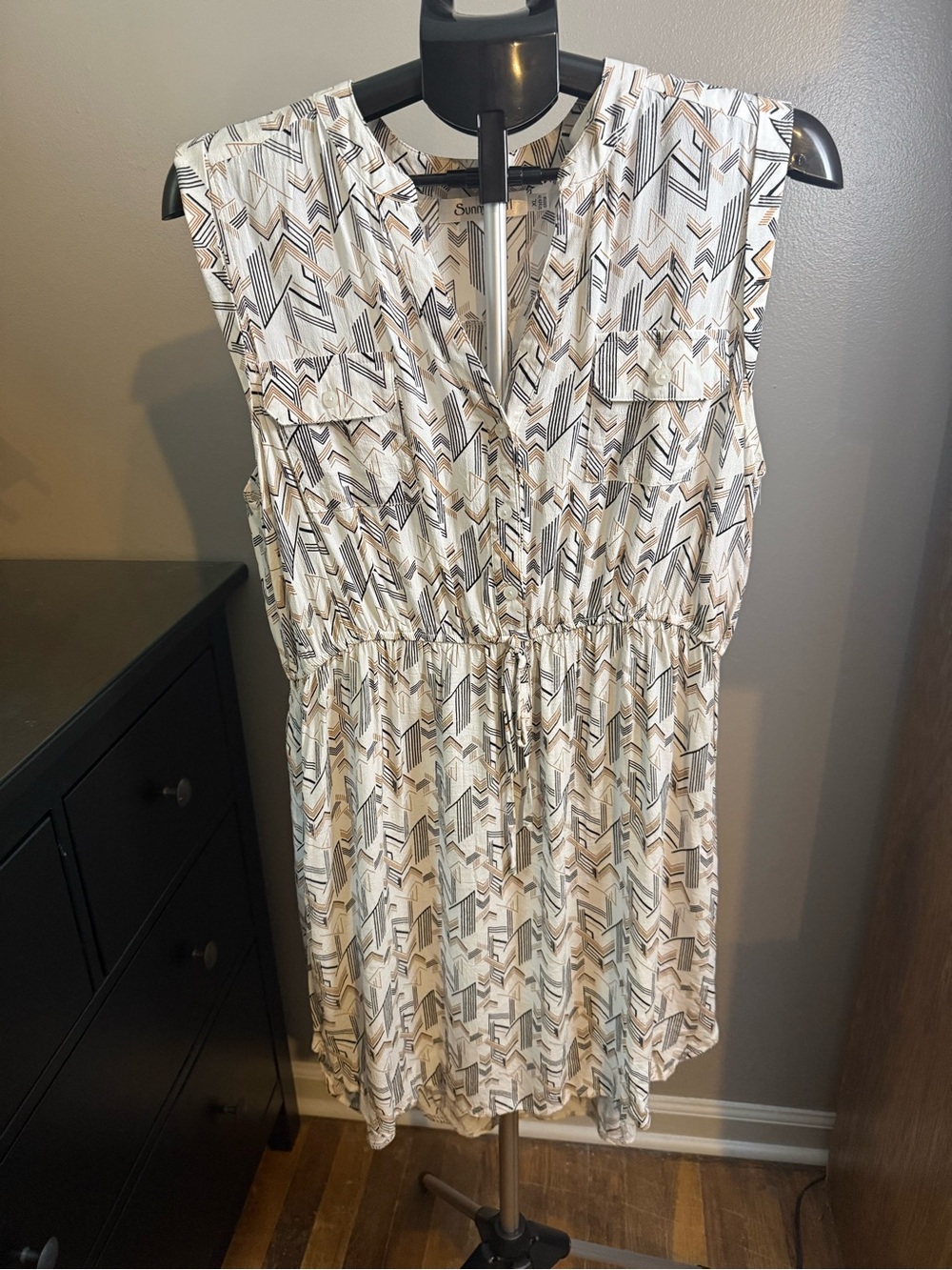 Sunny Girl XL Geometric Print Sleeveless Drawstring Waist Dress 100% Viscose